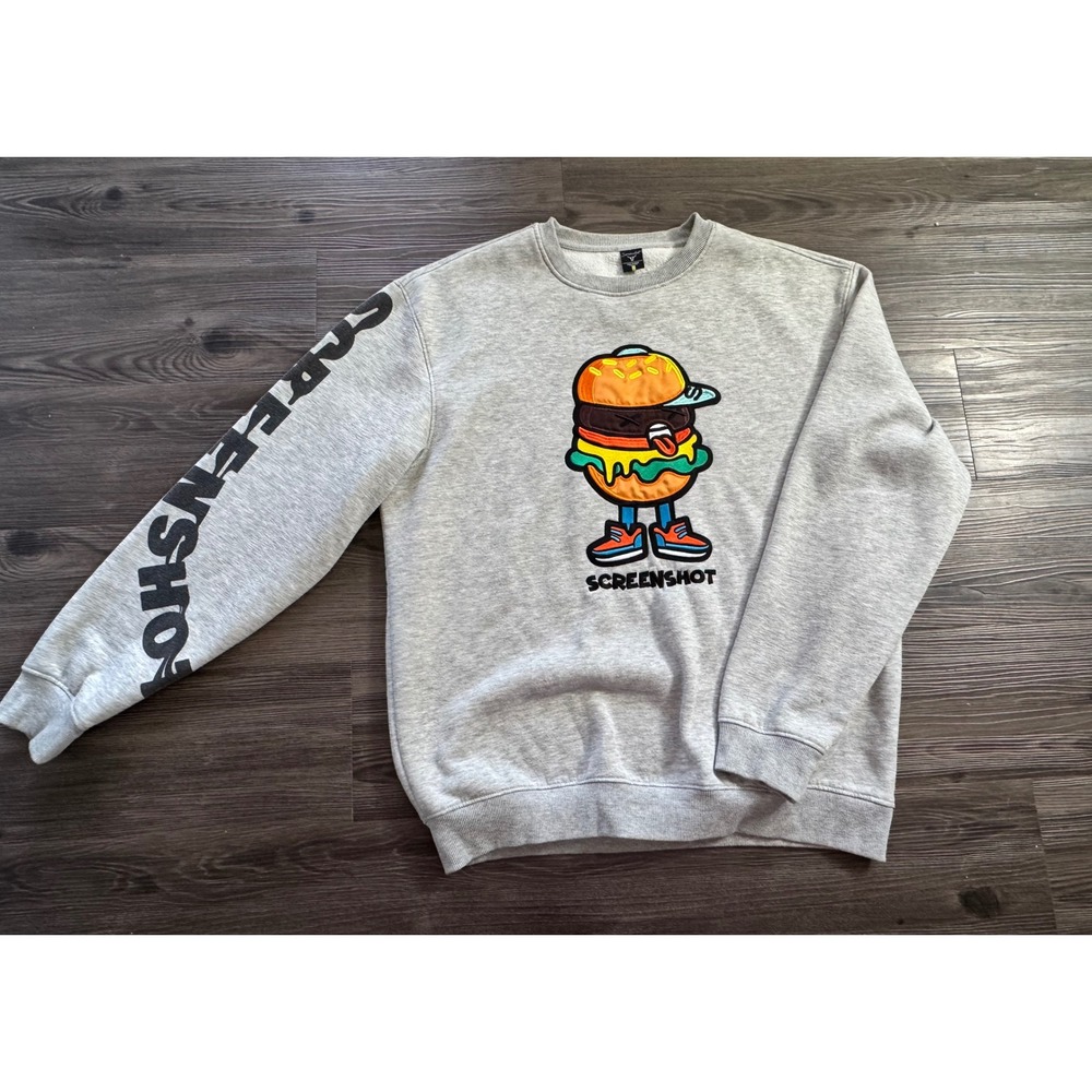 Screenshot Brand Mens 3XL Gray Hamburger Graphic Embroidered Sleeve Sweatshirt
